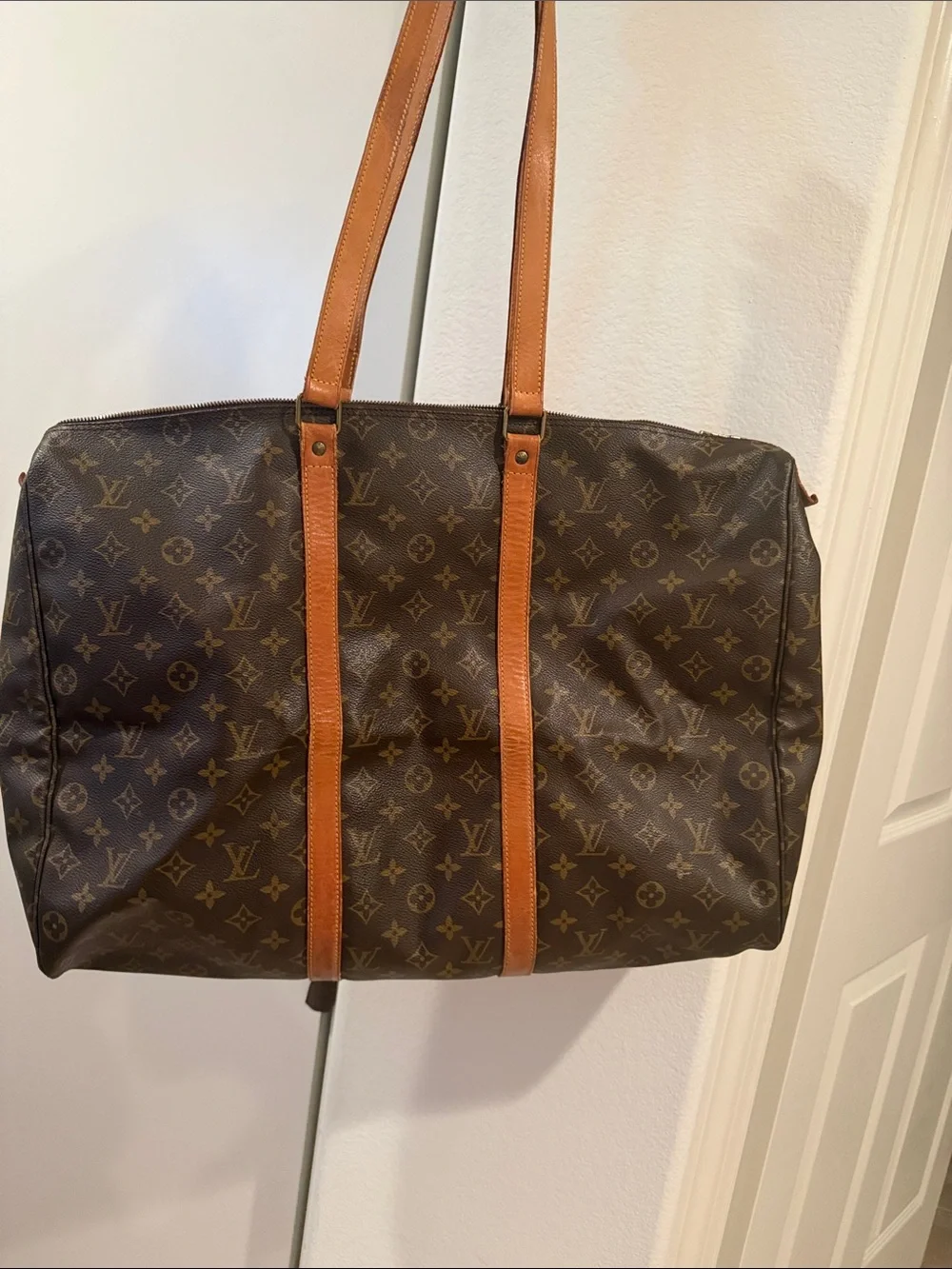 Louis Vuitton Brown Monogram Duffel with Tan Leather Straps